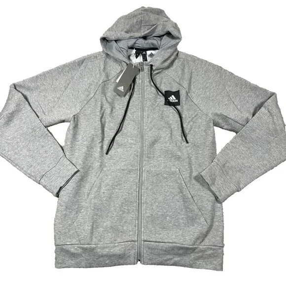 Adidas Mens M Heather Gray Stretch Full Zip Raglan Sleeve Hooded Sweatshirt‎ NWT