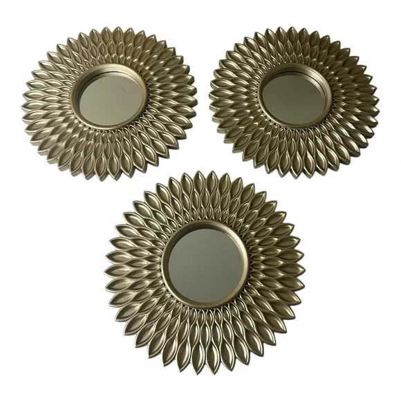 Starburst Sunflower Mirrors Wall Art Decor Set Plastic Gold 10