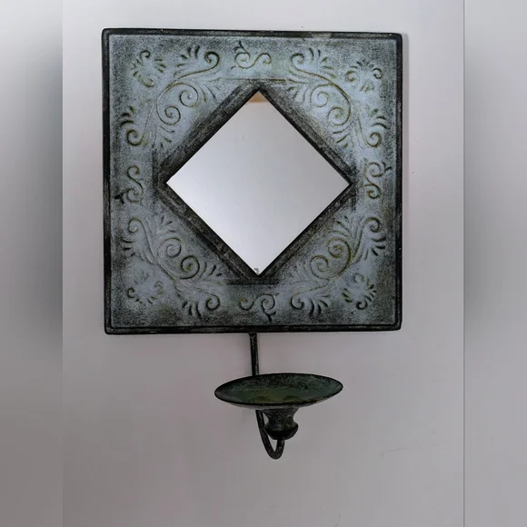 Mirror Triangle Distressed Black Gray Candle Holder Home Decor 10 X 10