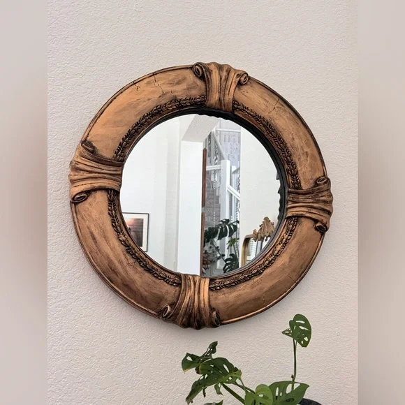 Vintage Antique Gold Round Frame With Mirror