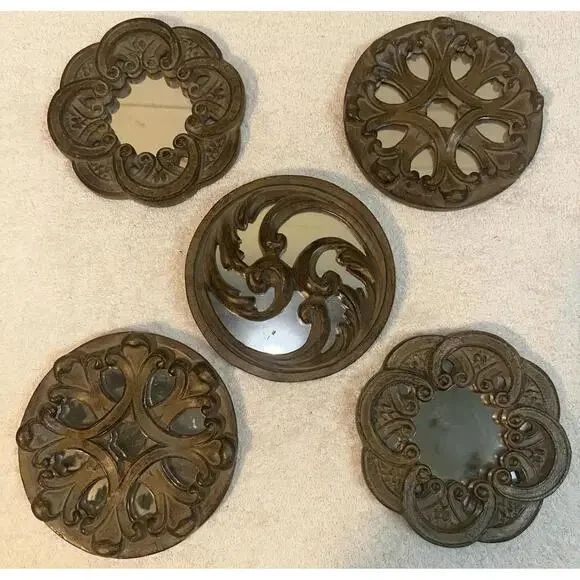 Set Of 6 Celtic Round Rustic Accent Mirror 3 Different Styles Mix & Match - 6