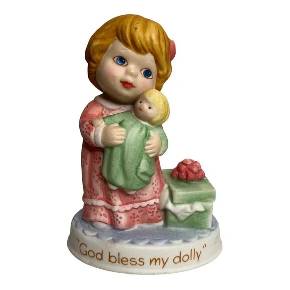 Tender‎ Memories 1990 Figurine God Bless My Dolly Christmas Birthday Avon