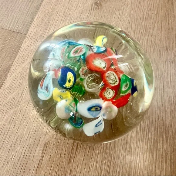 Vintage Italian Murano Art‎ Glass Millefiori Paperweight Multi-color Flowers