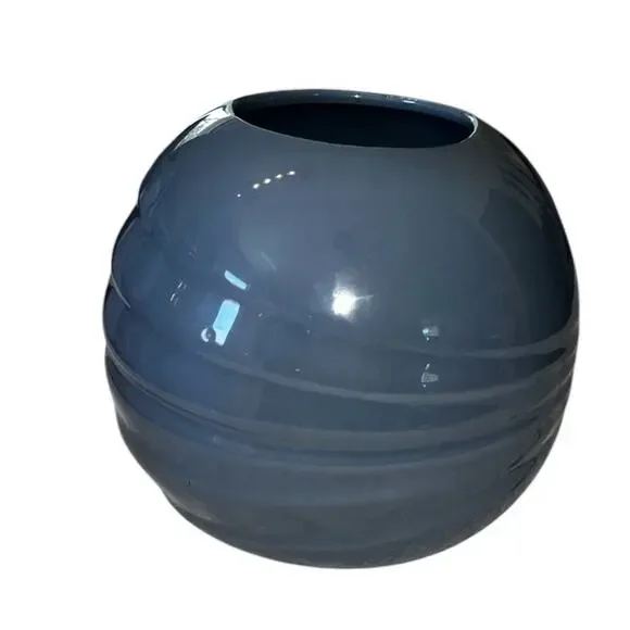 Vintage Ceramic Medium Blue Gray Round Ball Vase MCM 6 Inches Height Taiwan