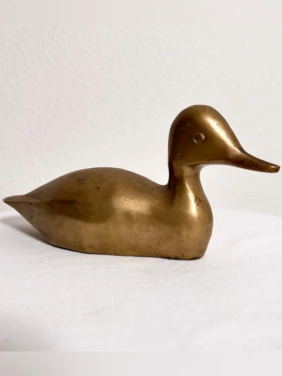 VTG Brass Coated Duck Sculpture Distressed Paper Weight Gold Decor Figurine