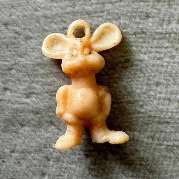 Vintage Plastic Mouse Charm Miniature Standing Animal Figure Peach Kitsch Oddity
