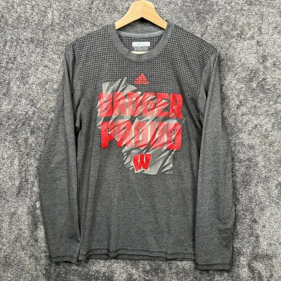 Wisconsin Badgers Badger Proud Adidas Climacool Long Sleeve Tee Men's Medium