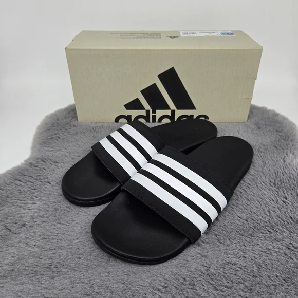 New adidas Adilette Comfort Slides Black White Men's Shoes Size 9