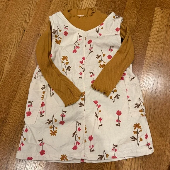 Carter’s floral corduroy Print Kids Dress with mustard shirt sz 3t NWOT