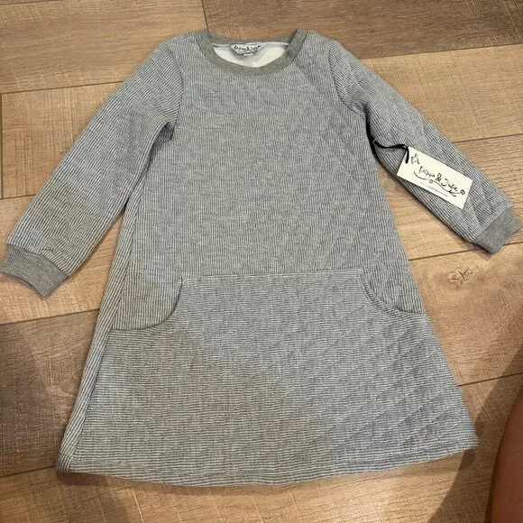Pippa & Julie Girls Long-Sleeve Striped Dress With Pockets Gray Size 6X Cotton