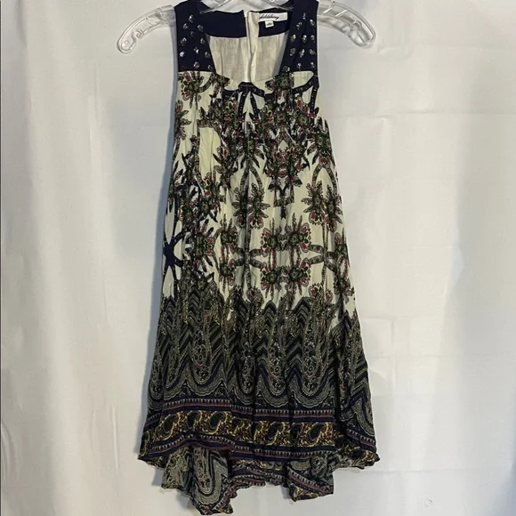 Girls' Boho Floral Tank Dress - Ivory & Navy girl size 14