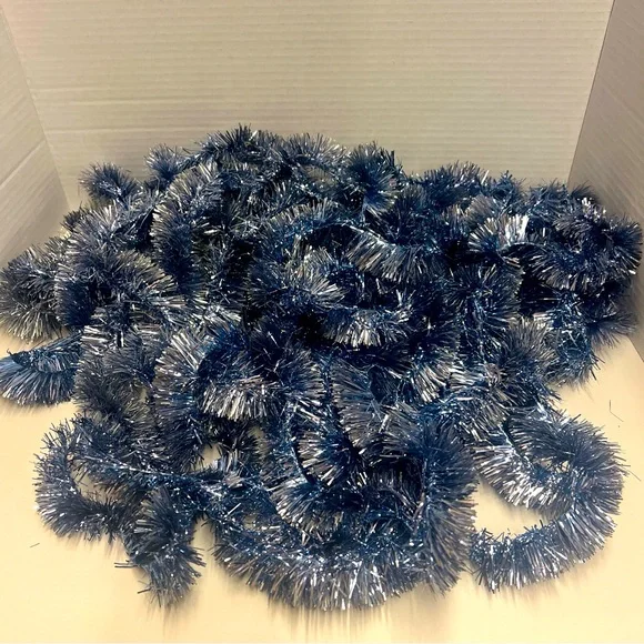 Vintage‎ Christmas Tinsel Garland Blue/Silver 48’ long x 1.5” wide