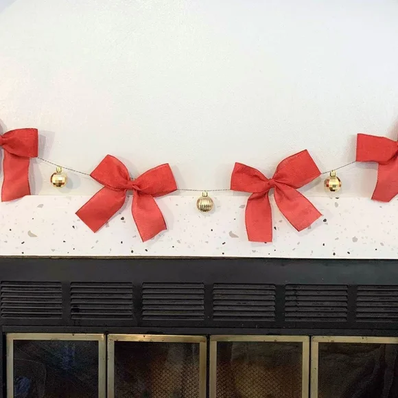 Handmade Red Ribbon & Ornament Garland