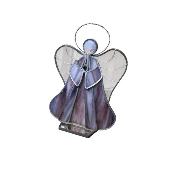 Stained Glass Praying Standing Angel Pink & Lavender Mirrored 7 1/4