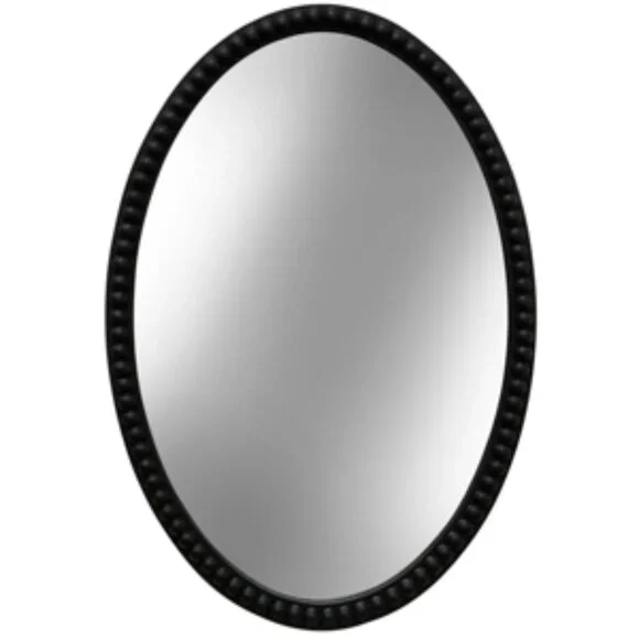 StyleCraft Black Oval Wooden Beaded Mirror - Black