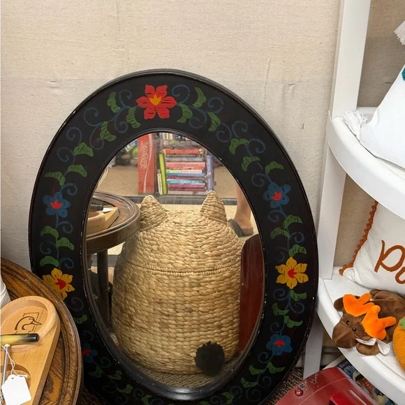 Floral Black Oval Wall Mirror
