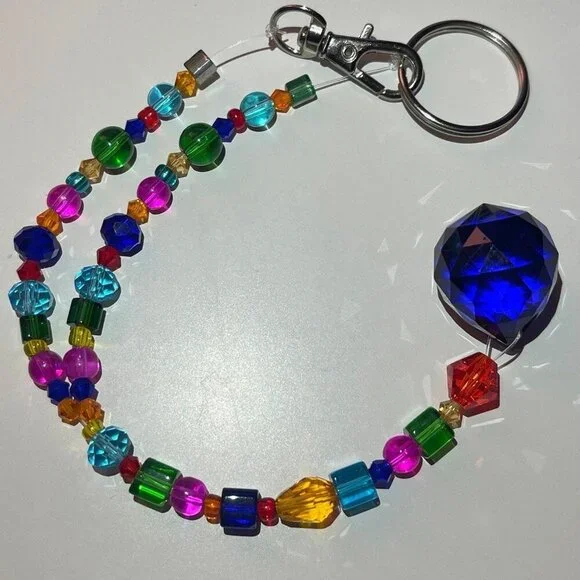 Beaded Suncatcher Car Charm Rearview Mirror Ornament Blue Crystal Prism