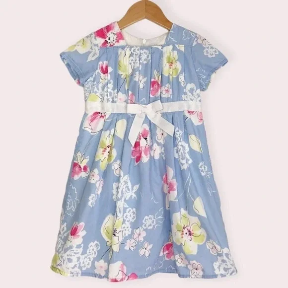 Hanna Andersson dress‎ short sleeve blue floral size 100cm or 4 years