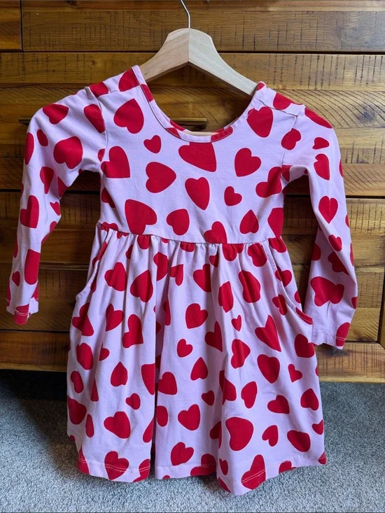 Hanna Andersson Girls Pink Long-Sleeve Heart Print Dress