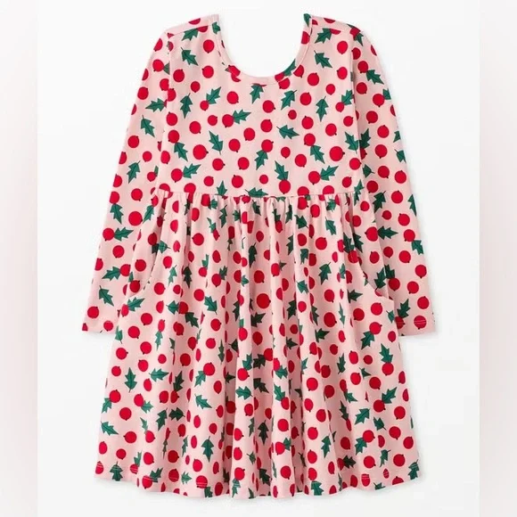 NWT Hanna Andersson Holiday Skater‎ LS Dress, Snowberries Pink, Size 100 (US 4)