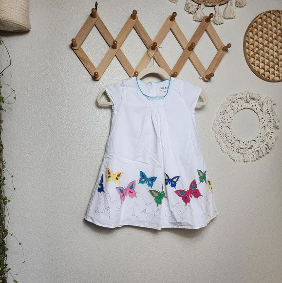 Kenzo Colorful Stitched Butterfly Girls Dress In White Size 6A