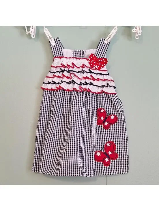Emily Rose Fourth Of July Blue Plaid Butterfly Dress Size 12M