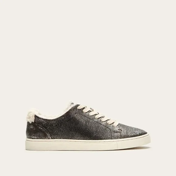 FRYE Ivy Shearling Low Lace In Anthracite, Size 8.5