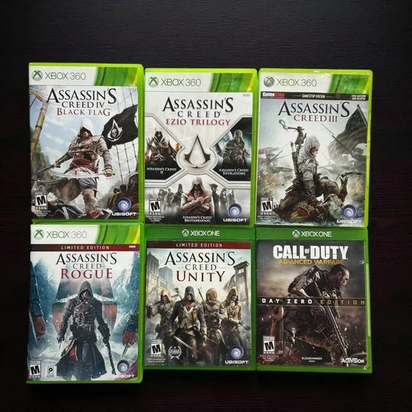 (Lot of 6) Assassin's Creed and Call of Duty Microsoft Xbox 360 with Case