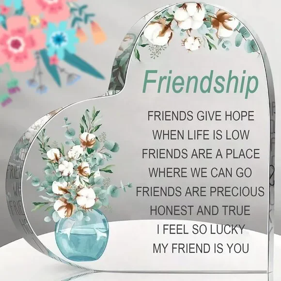 Heart Friendship Acrylic Gift Keepsake for Best Friend Birthday Decor 3.9