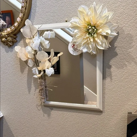 Square Mirror with Cream Floral Decor