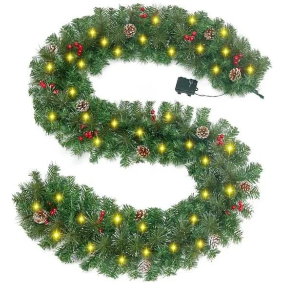 9FT Prelit Christmas Garland, Green Christmas Garland with Lights
