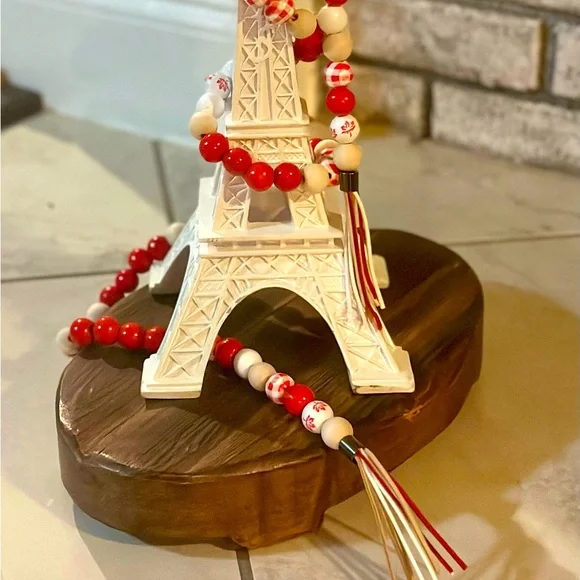 Red & White Beaded Garland 8 foot long with 4 inch tassels Customize for free!