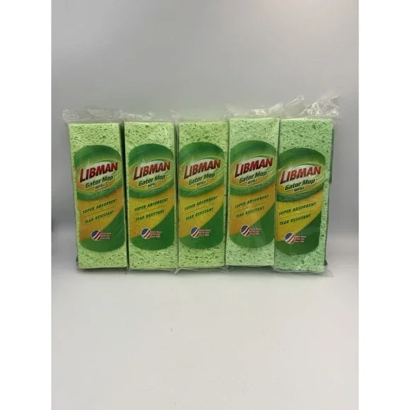 5) Libman Gator Mop Refill Head Tear Resistant Sponges Green Made In USA