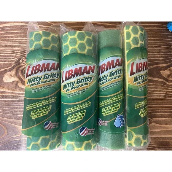 Libman Nitty Gritty Roller Mop Refills Head Replacement Green Yellow 4 Pack New
