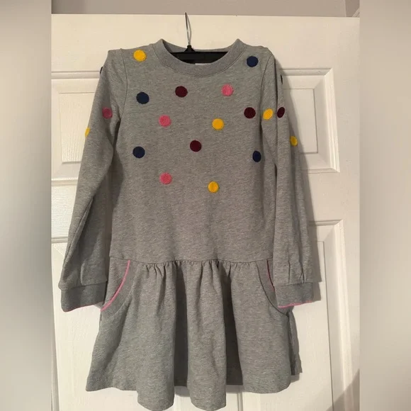 Mini Boden Gray Polka Dot Sweatshirt Dress Size 8-9 Girls