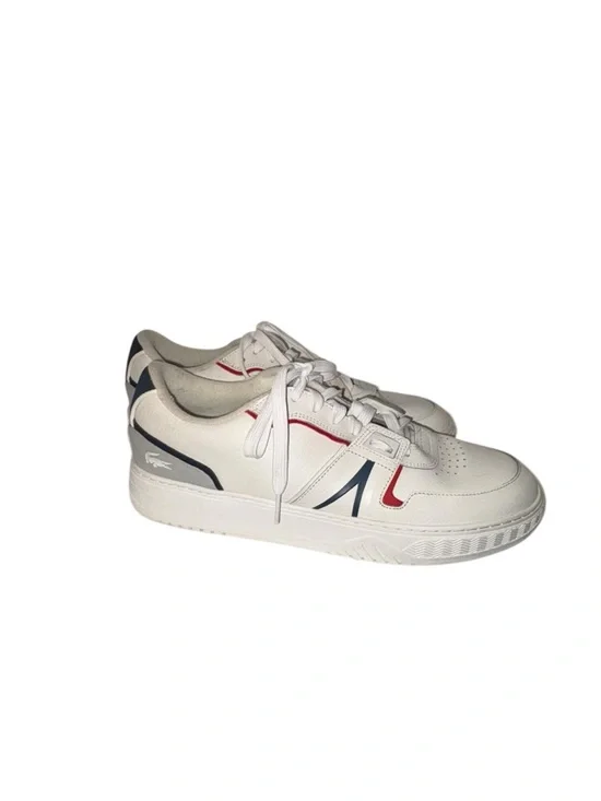 Lacoste Men’s White Leather Sneakers Red Blue Accent Lace Up Shoes Size 13