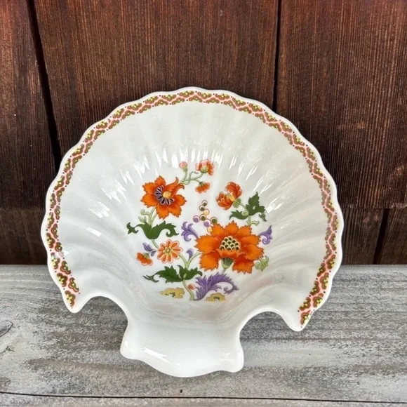 Limogues France Scalloped Porcelain Dish with Orange Floral Detail