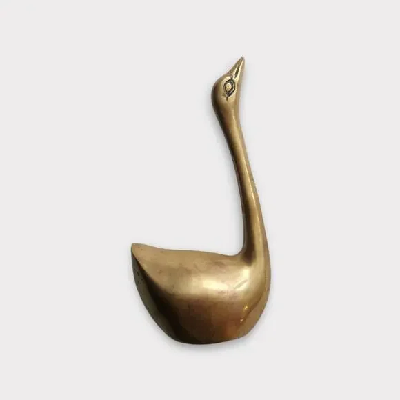 Vintage Brass Bird Figurine MCM Minimalist Duck Goose Shelf Decor