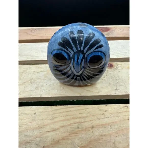 Vintage Tonalá Mexican Folk Art Owl-Hand-Painted Ceramic Pottery, 3.5