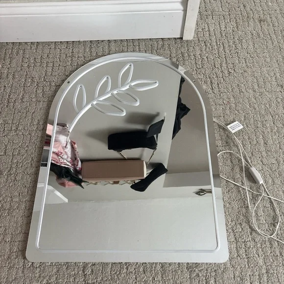 Modern Silver Arch Mirror with Leaf Accent