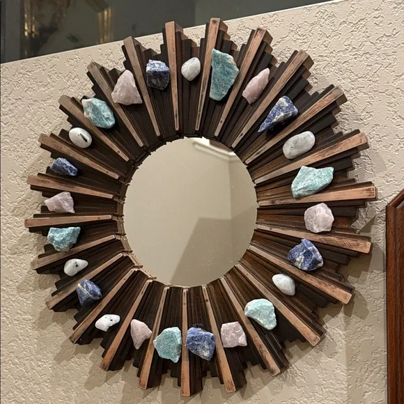 Artistic Brown and Multicolor Stone Accent Mirror