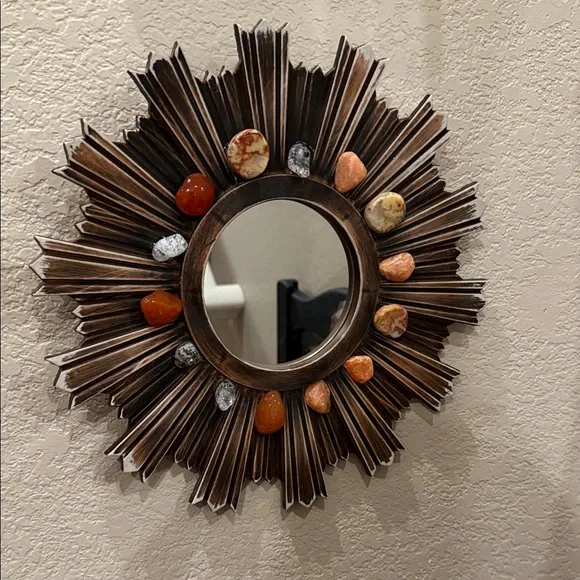 Sunburst Mirror with Brown and Orange Accents
