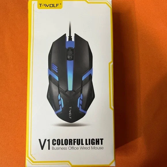 6/$25 T- WOLF black and Blue V1 Stylish Optical Wired Mouse