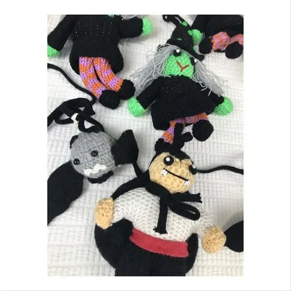 Halloween Crochet Knit Garlands (2) Witch Bat Vampire Yarn Felt ~ 7' Need TLC