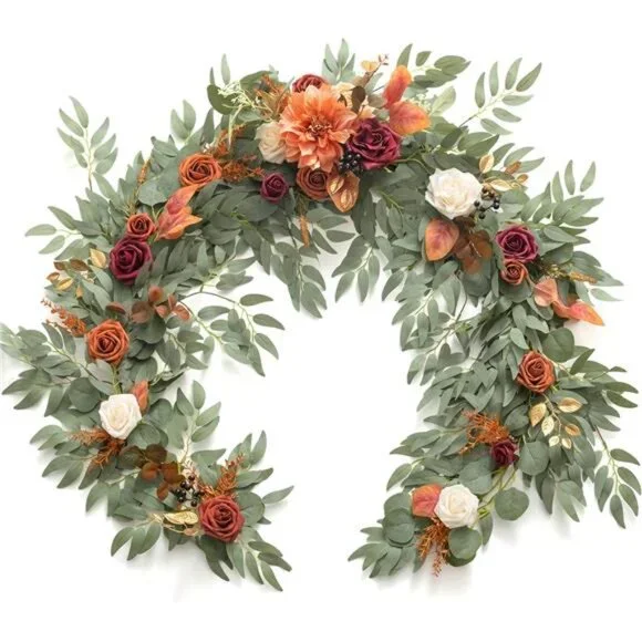 Moment Terracotta Flower Garland - 6FT Eucalyptus & Rose -Sweetheart Table Decor