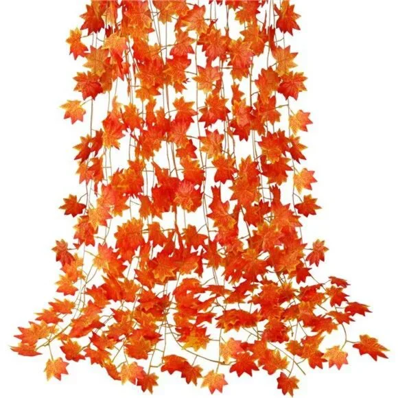 12 Pack Fall Leaf Garland, Hanging Vines Garland Artificial Fall Maple Leaves