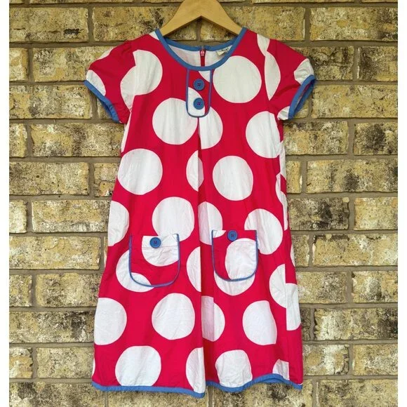 size 9-10 Yrs Mini Boden Polka Dot Kids Dress With Pockets Red & White Short Sle