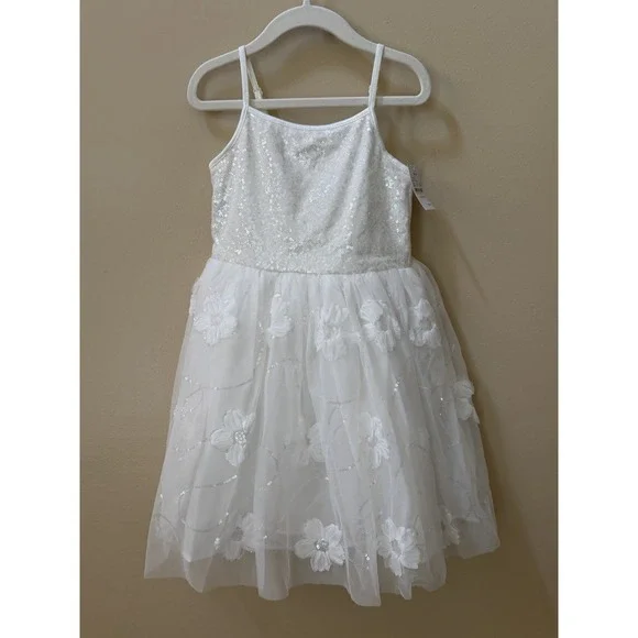 Zenzi Girls White Flower Tutu Dress Sequined Top Size XS (4/5) New with Tags