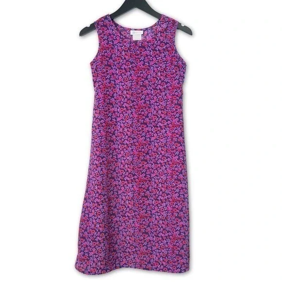 Vintage Bonnie Jean Dress Girls 12 Purple Pink Floral Print Sleeveless‎ Midi