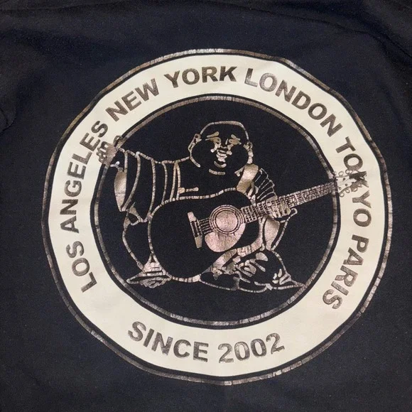 True Religion | Black Buddha Guitar | Zip Up Hoodie | Mens Size L | World Tour‎